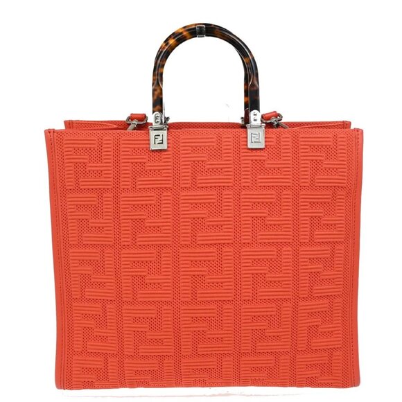 FENDI Logo Zucca Pattern 2way Tote Shoulder Bag Canvas Leather Orange 650RF496 - Picture 12 of 14